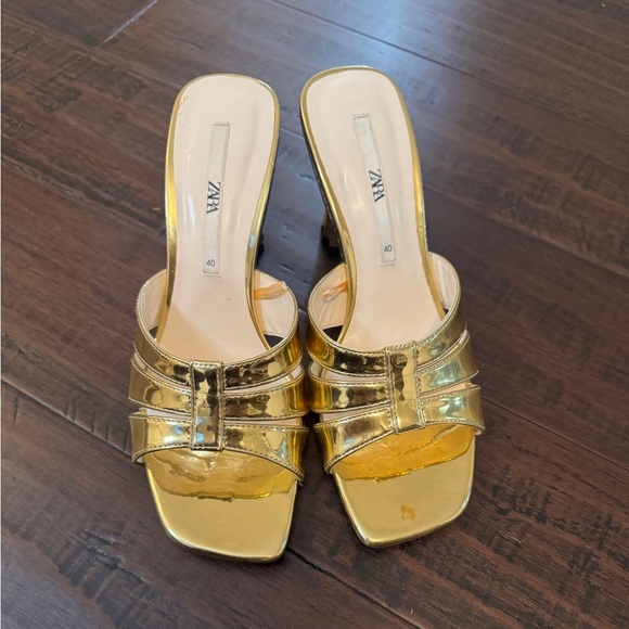 Zara gold heels party colorful open toed heels size 40 - Picture 8 of 8